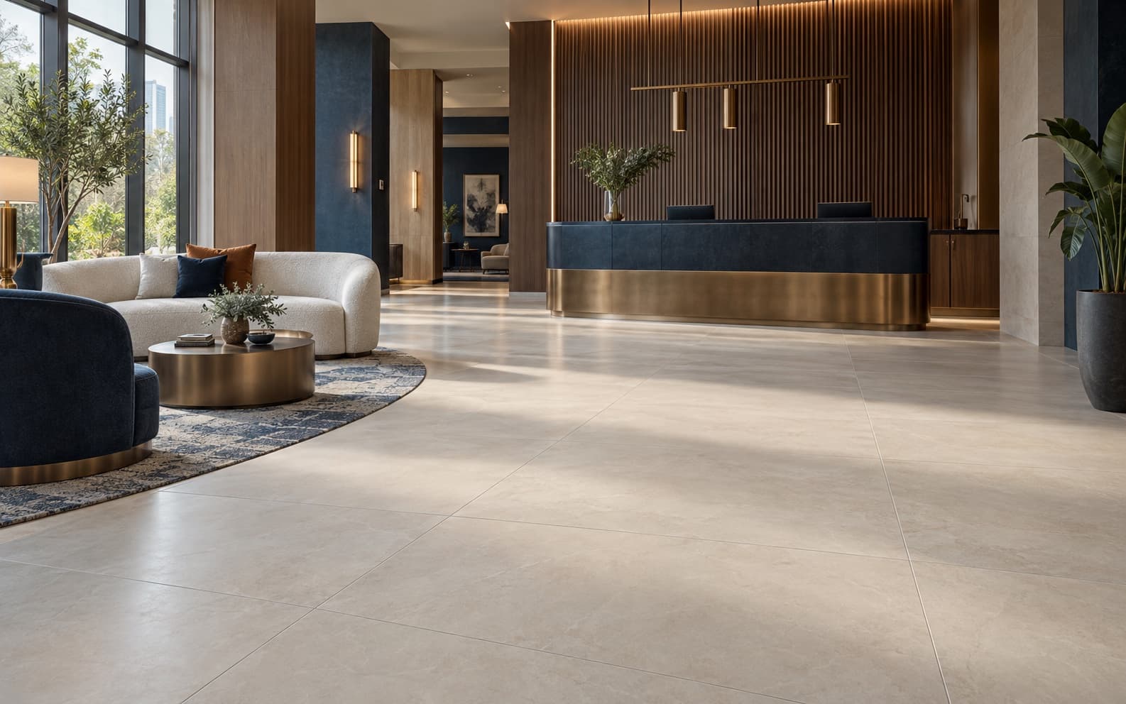 Design inspiration featuring large-format tile in a commercial lobby